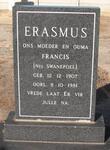 ERASMUS Francis nee SWANEPOEL 1907-1981