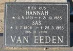 EEDEN Sas, van 1908-1995 & Hannah 1921-1985
