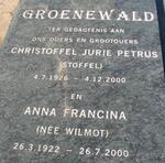 GROENEWALD Christoffel Jurie Petrus  1926-2000 & Anna Francina WILMOT 1922-2000