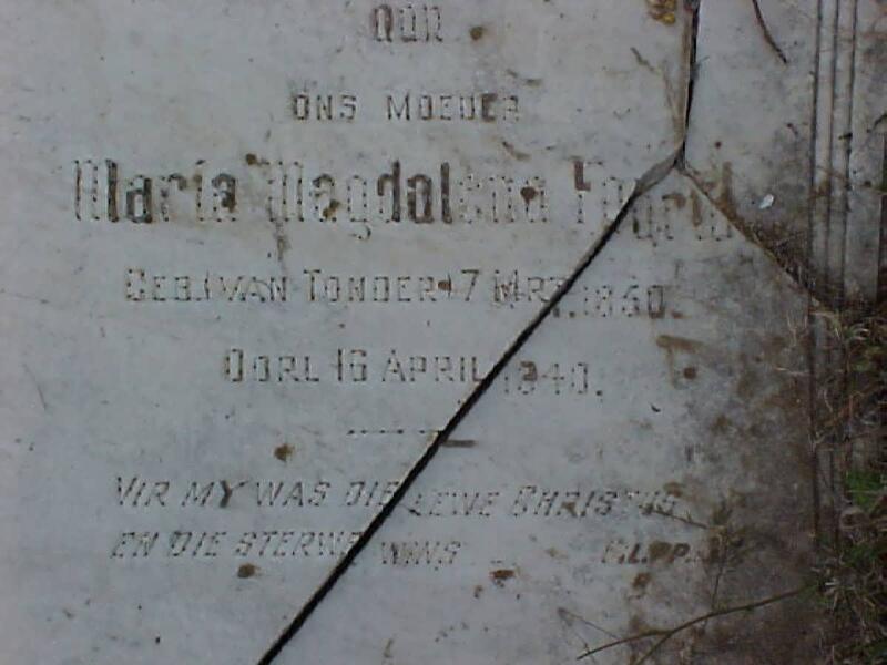 FOURIE Maria Magdalena nee VAN TONDER 1850-1940
