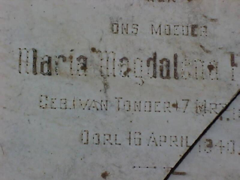 FOURIE Maria Magdalena nee VAN TONDER 1850-1940