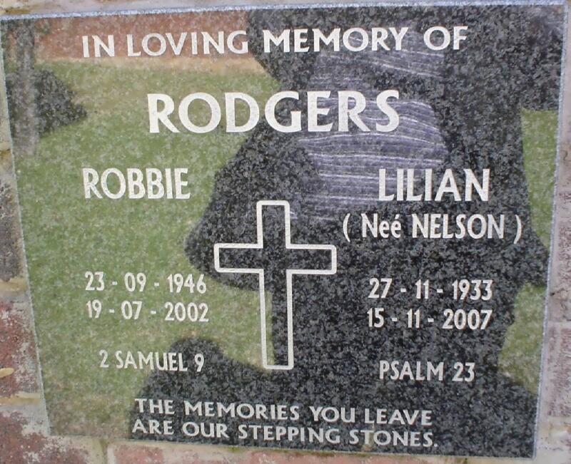 RODGERS Robbie 1946-2002 & Lilian NELSON 1933-2007
