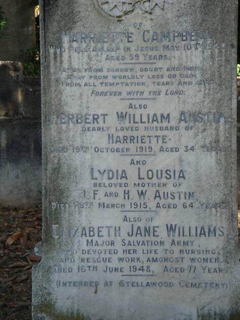 AUSTIN Lydia Lousia -1915 :: AUSTIN Herbert William -1919 & Harriette -1940  :: WILLIAMS Elizabeth Jane -1948