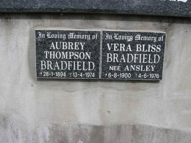 BRADFIELD Aubrey Thompson 1894-1974 & Vera Bliss ANSLEY 1900-1976