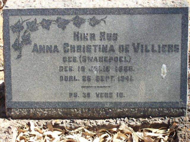 VILLIERS Anna Christina, de nee SWANEPOEL 1886-1941