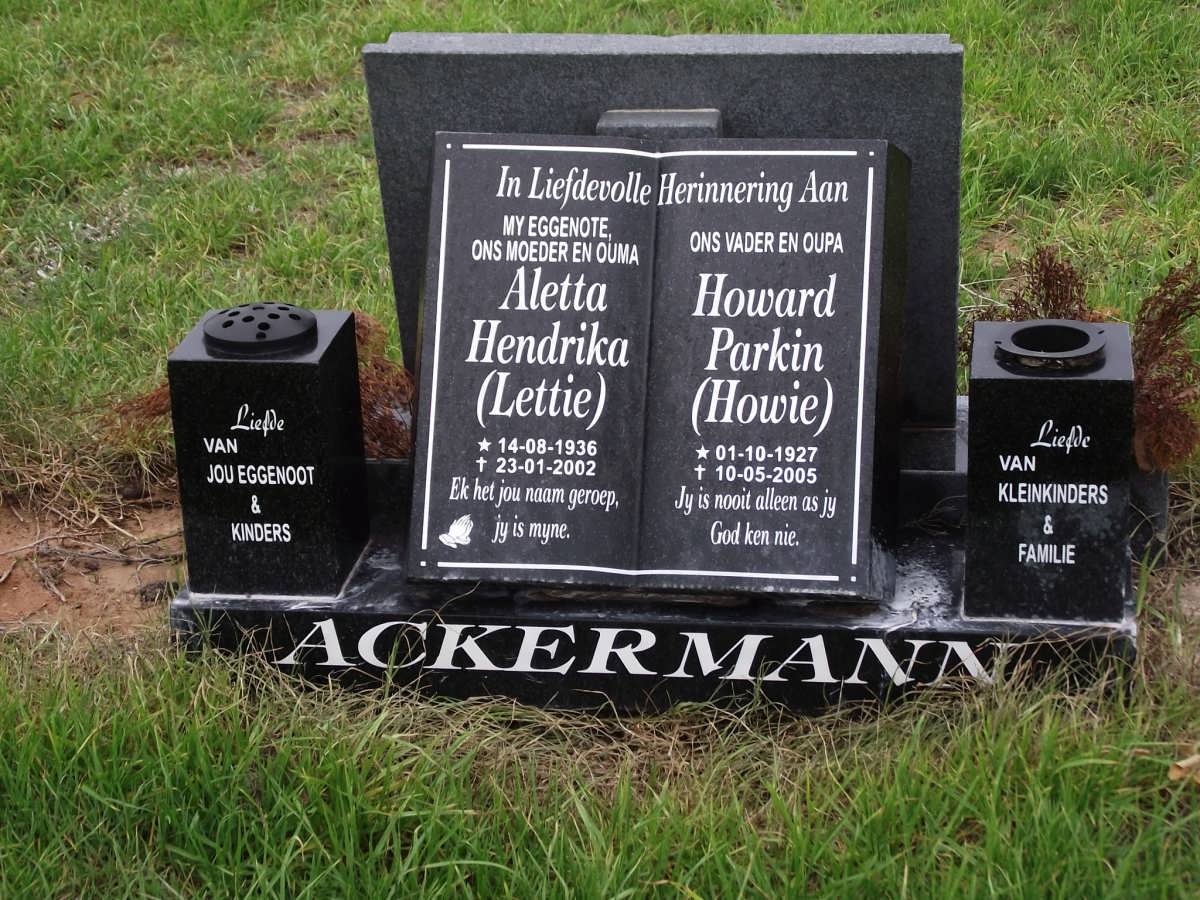 ACKERMANN Howard Parkin 1927-2005 & Aletta Hendrika 1936-2002