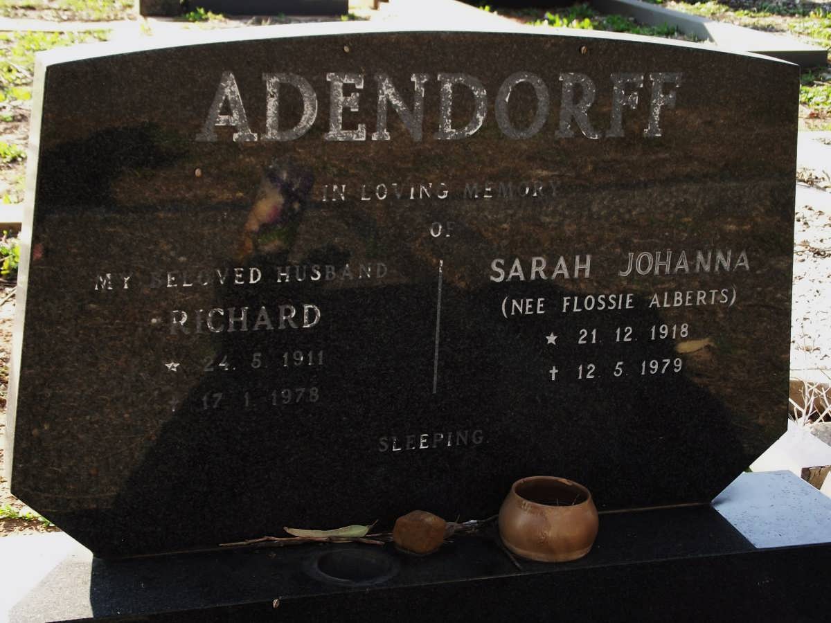 ADENDORFF Richard 1911-1978 & Sarah Johanna FLOSSIE ALBERTS 1918-1979