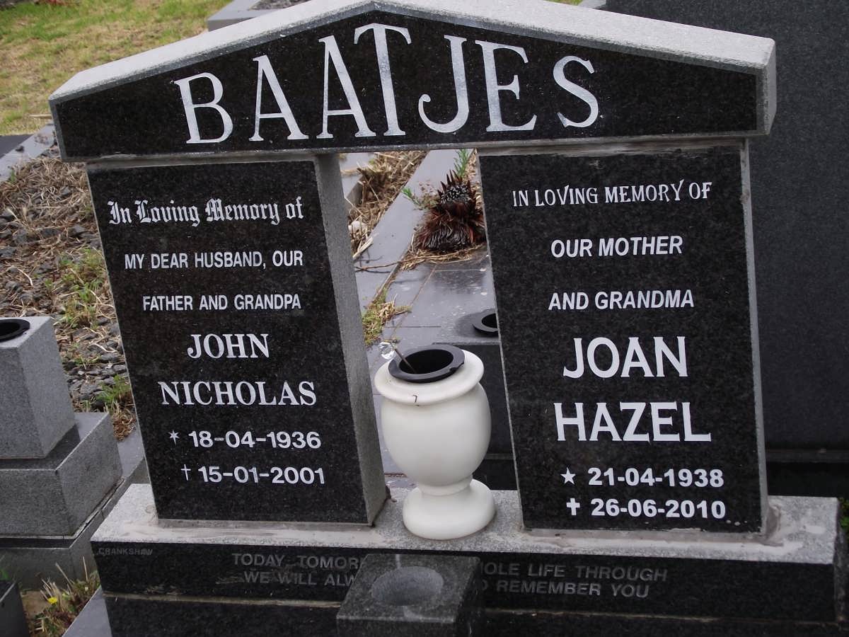 BAATJES John Nicholas 1936-2001 & Joan Hazel 1938-2010