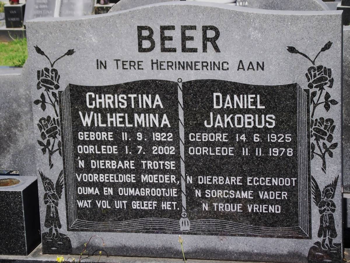 BEER Daniel Jakobus 1925-1978 & Christina Wilhelmina 1922-2002