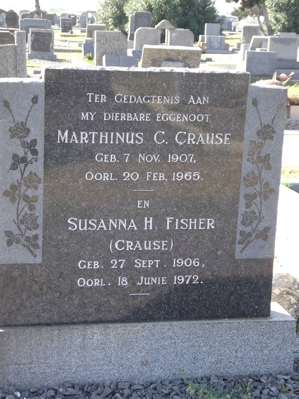 CRAUSE Marthinus C. 1907-1965 :: FISHER Susanna H. nee CRAUSE 1906-1972