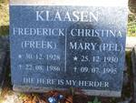KLAASEN Frederick 1928-1986 & Christina Mary 1930-1995