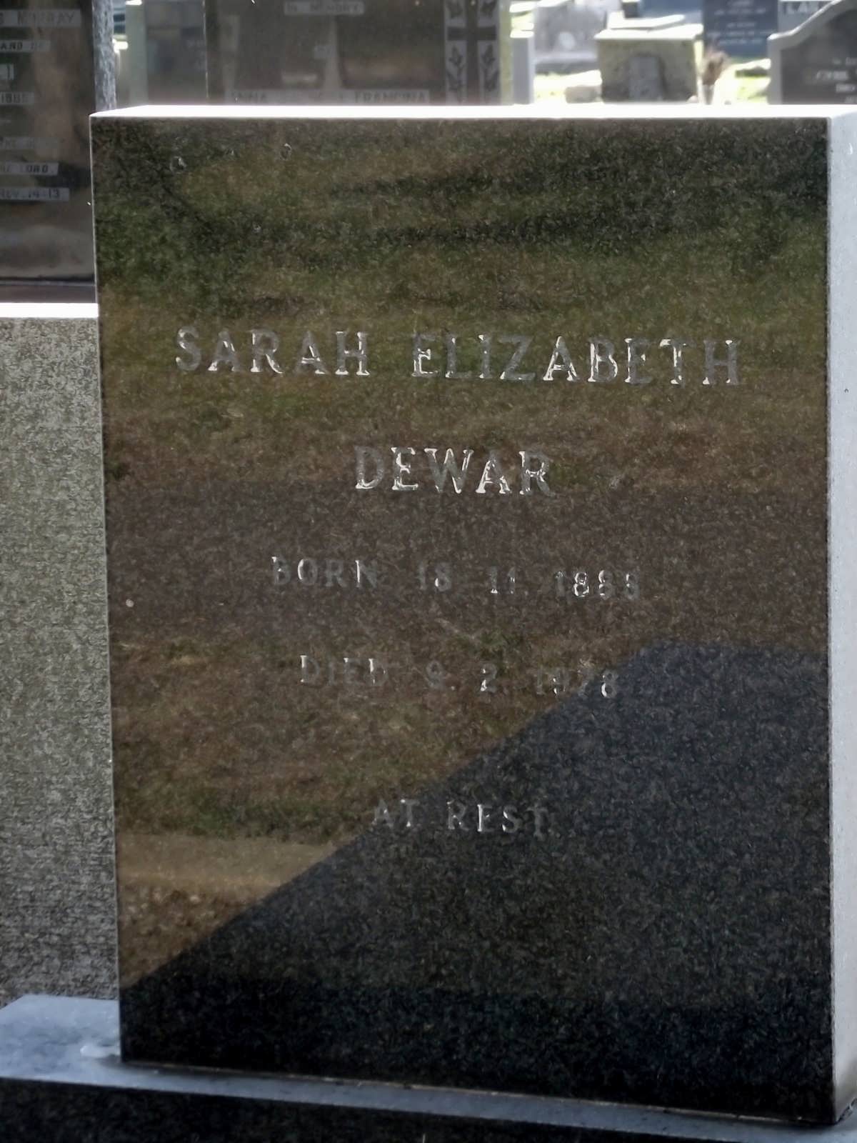 DEWAR Sarah Elizabeth 1888-1978