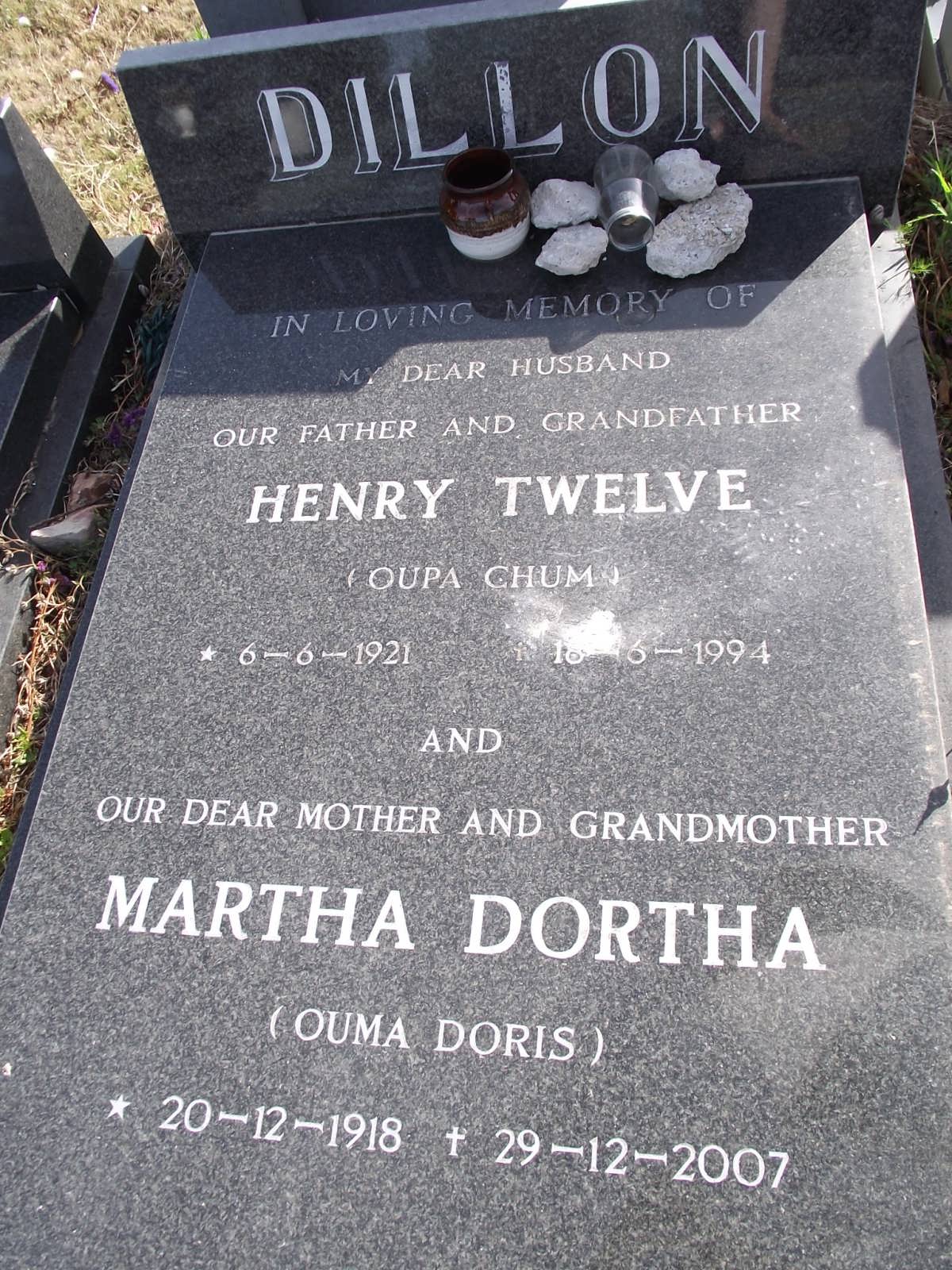 DILLON Henry Twelve 1921-1994 & Martha Dortha 1918-2007