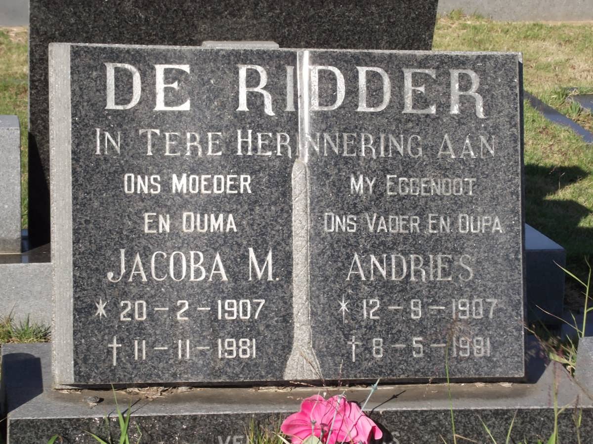 RIDDER Jacoba M., de 1907-1981 & Andries 1907-1981