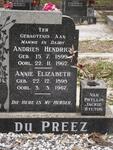 PREEZ Andries Hendrick, du 1899-1962 & Annie Elizabeth 1898-1967