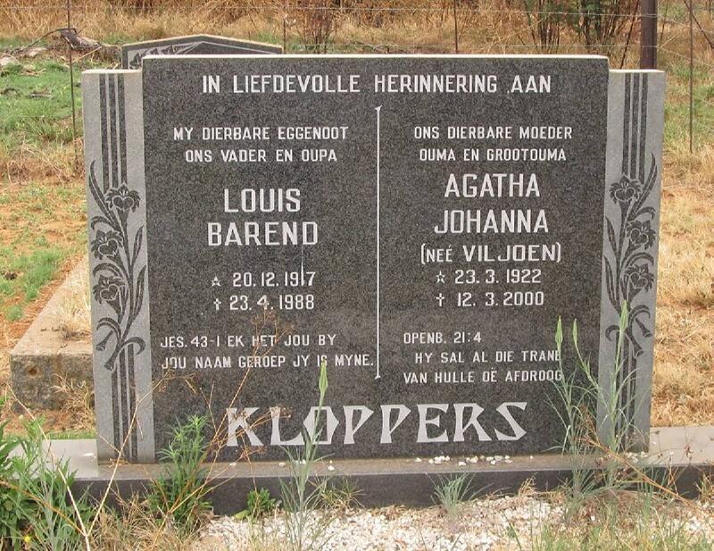 KLOPPERS Louis Barend 1917-1988 & Agatha Johanna VILJOEN 1922-2000