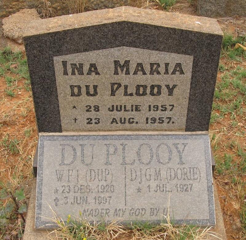 PLOOY Ina Maria, du 1957-1957 :: DU PLOOY W.F.J. 1920-1997 & D.J.G.M. 1927-