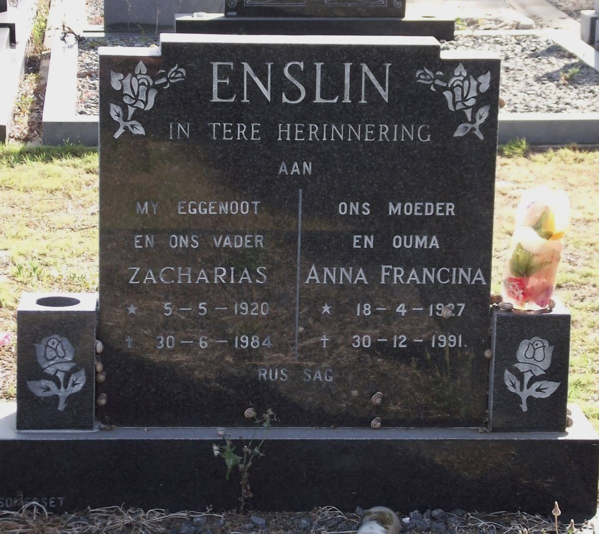 ENSLIN Zacharias 1920-1984 & Anna Francina 1927-1991
