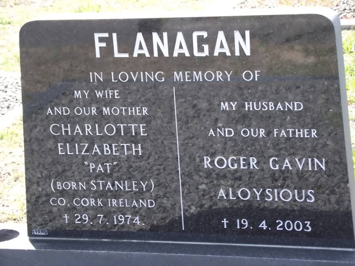 FLANAGAN Roger Gavin Aloysious -2003 & Charlotte Elizabeth STANLEY -1974