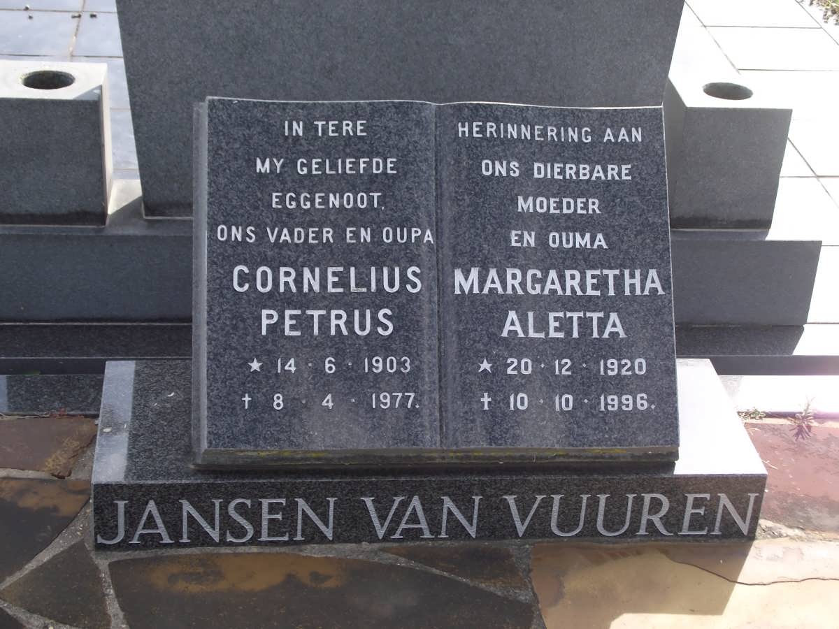 VUUREN Cornelius Petrus, jansen van 1903-1977 & Margaretha Aletta 1920-1996