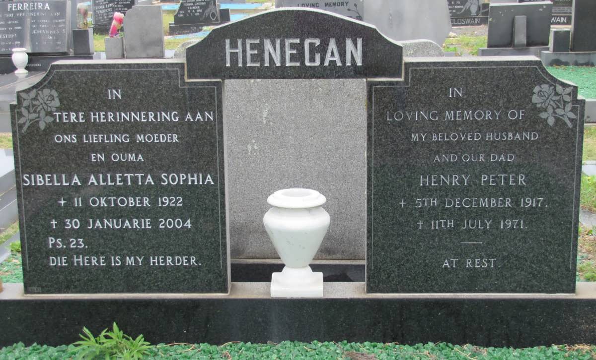 HENEGAN Henry Peter 1917-1971 & Sibella Alletta Sophia 1922-2004
