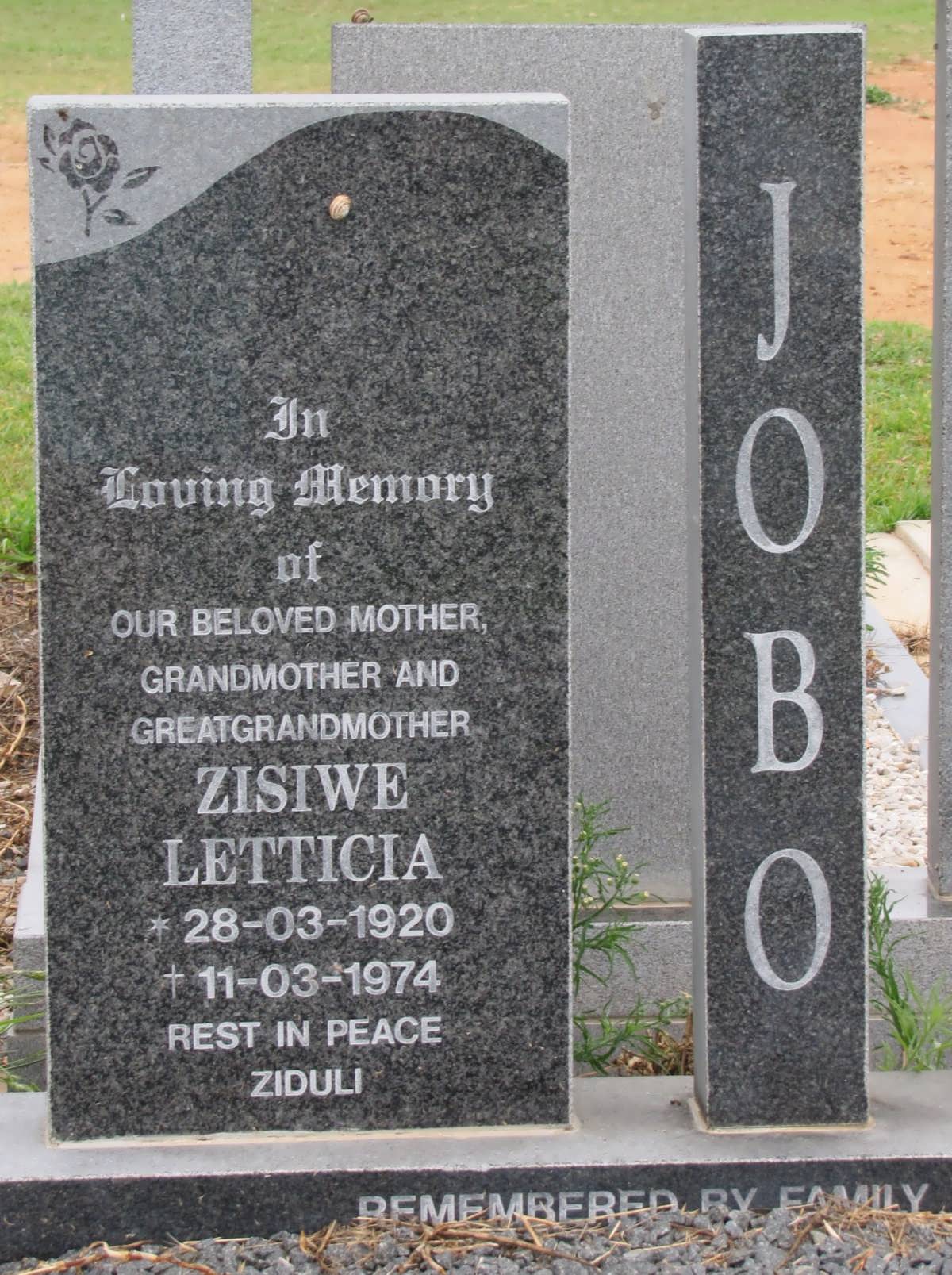 JOBO Zisiwe Letticia 1920-1974