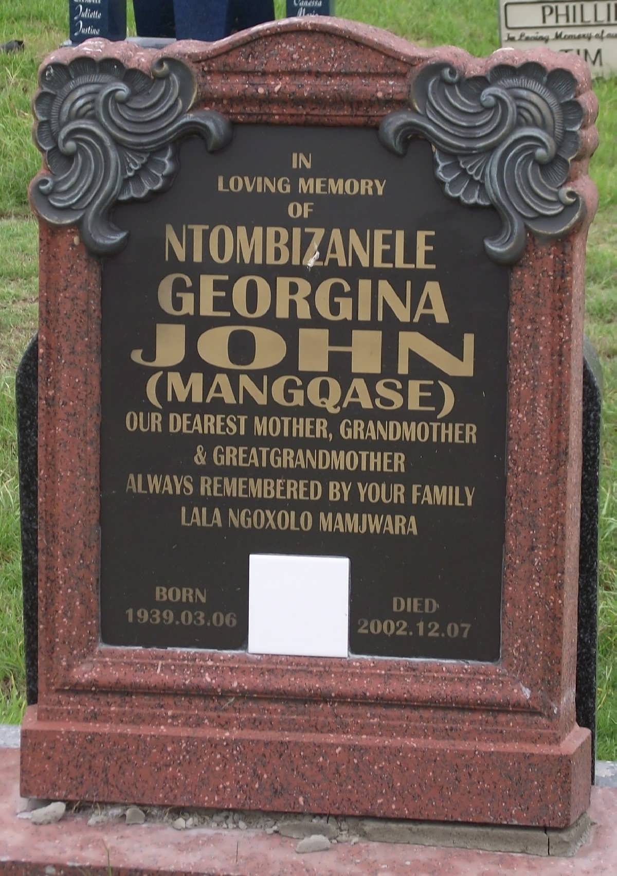 JOHN Ntombizanele Georgina nee MANGQASE 1939-2002