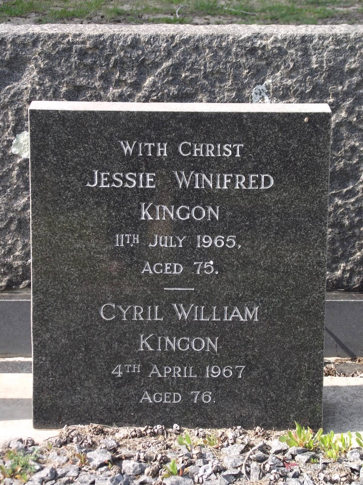 KINGON Jessie Winifred -1965 & Cyril William -1967