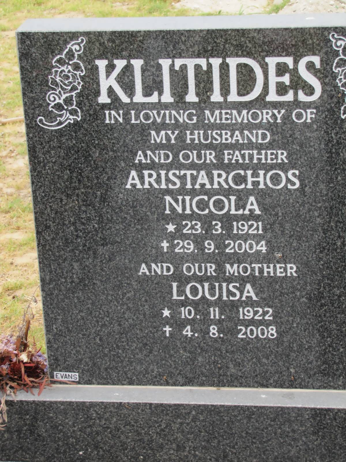 KLITIDES Aristarchos Nicola 1921-2004 & Louisa 1922-2008
