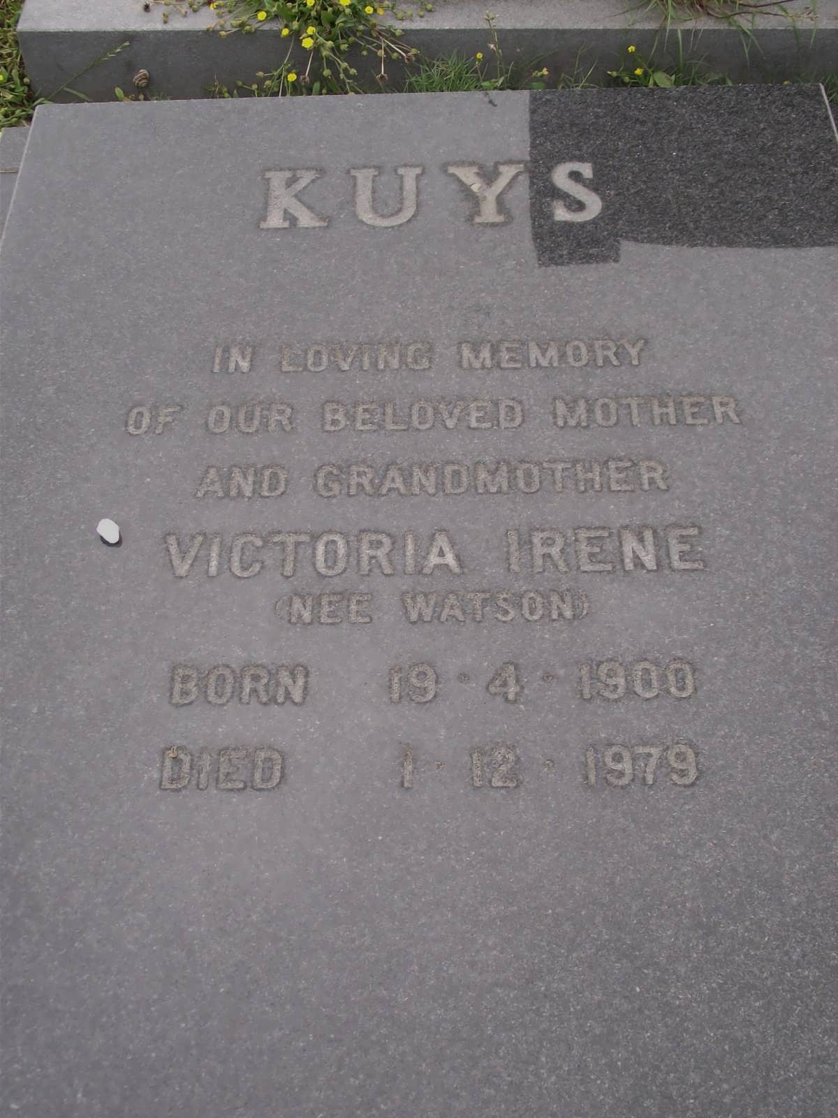KUYS Victoria Irene nee WATSON 1900-1979