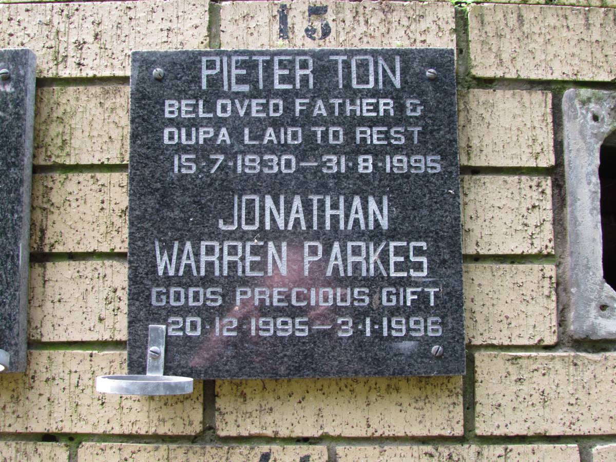 TON Pieter 1930-1995 :: PARKES Jonathan Warren 1995-1996