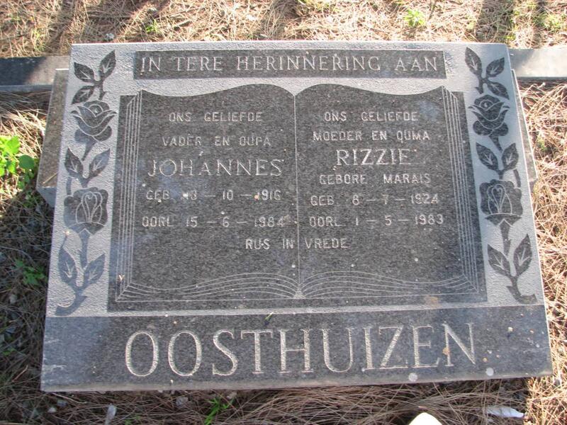 OOSTHUIZEN Johannes 1916-1984 & Rizzie MARAIS 1924-1983