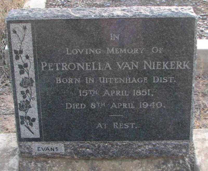 NIEKERK Petronella, van 1851-1940