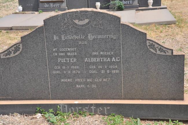 VORSTER Pieter 1906-1970 & Albertha A.C. 1904-1991