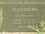 CLAASSENS Margaretha Magdalena nee PRETORIUS 1913-1971