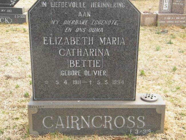 CAIRNCROSS Elizabeth Maria Catharina nee OLIVIER 1911-1994