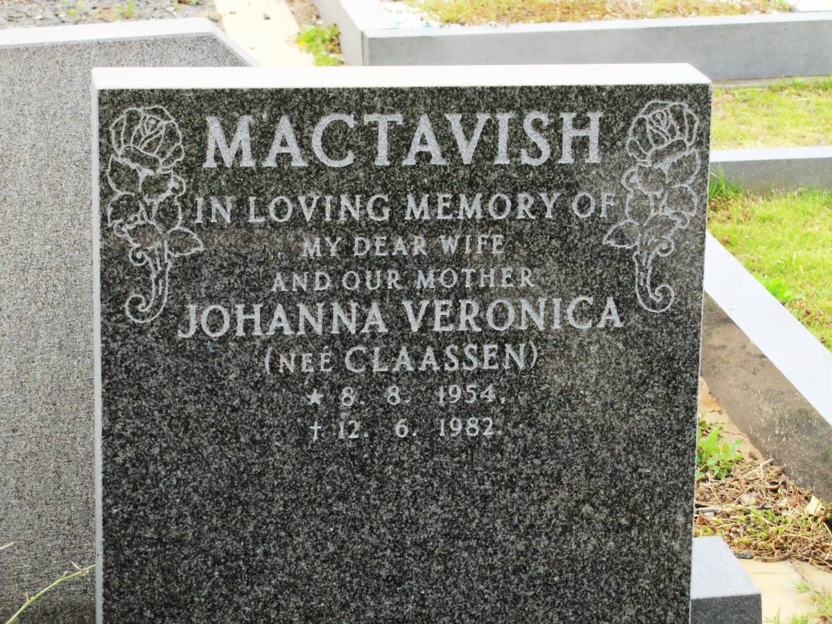 MACTAVISH Johanna Veronica nee CLAASSEN 1954-1982
