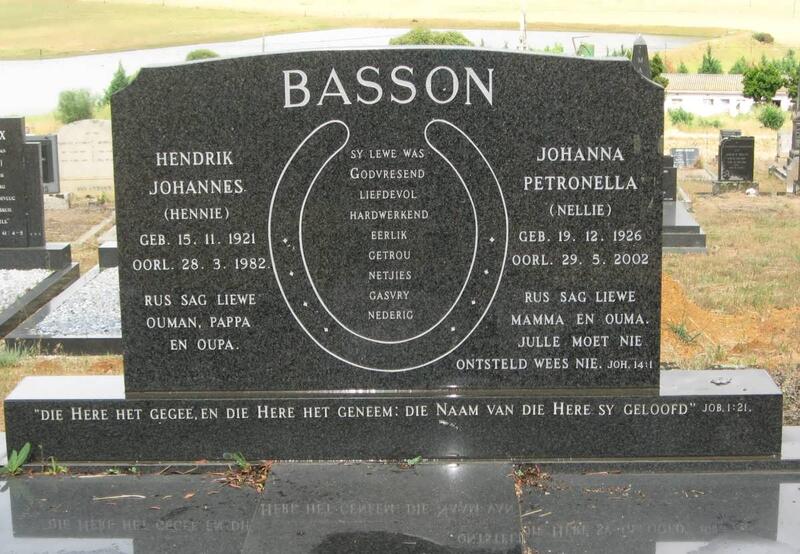 BASSON Hendrik Johannes 1921-1982 & Johanna Petronella 1926-2002