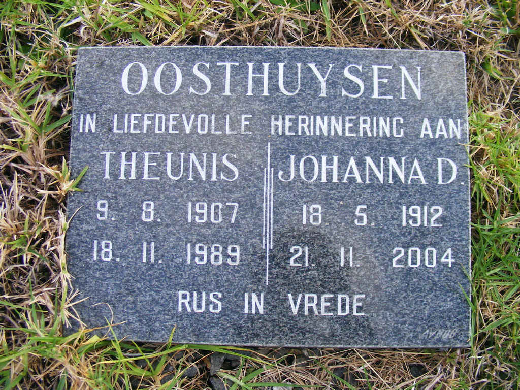 OOSTHUYSEN Theunis 1907-1989 & Johanna D. 1912-2004