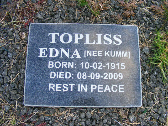 TOPLISS Edna nee KUMM 1915-2009