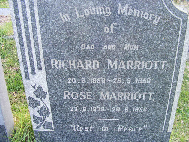 MARRIOTT Richard 1859-1956 & Rose 1878-1956