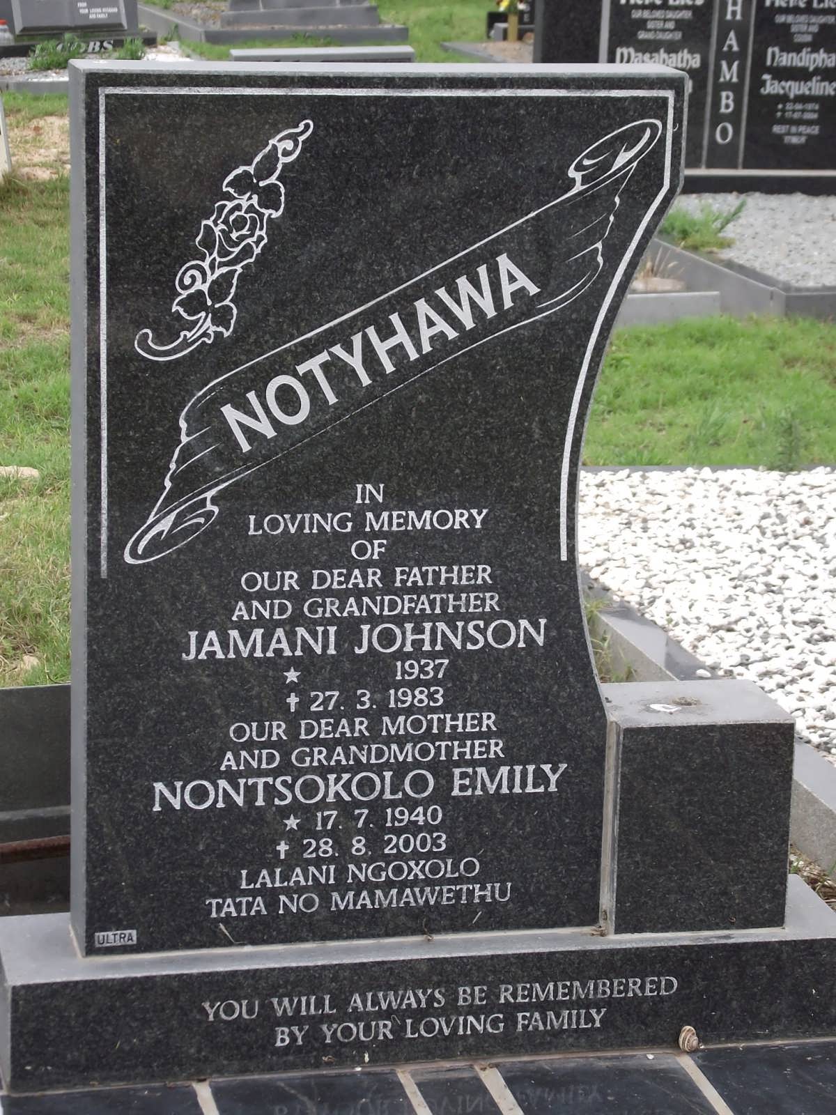 NOTYHAWA Jamani Johnson 1937-1983 & Nontsokolo Emily 1940-2003