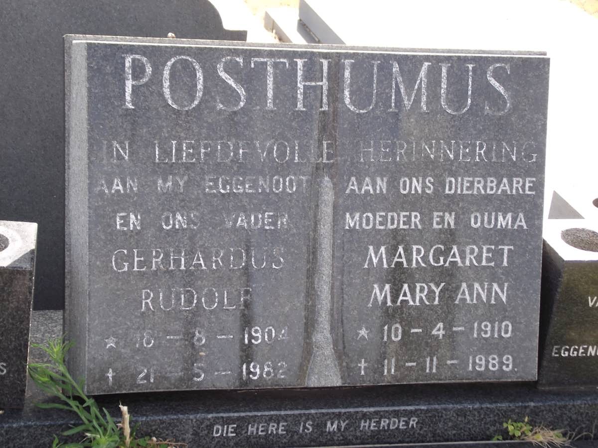 POSTHUMUS Gerhardus Rudolf 1904-1982 & Margaret Mary Ann 1910-1989