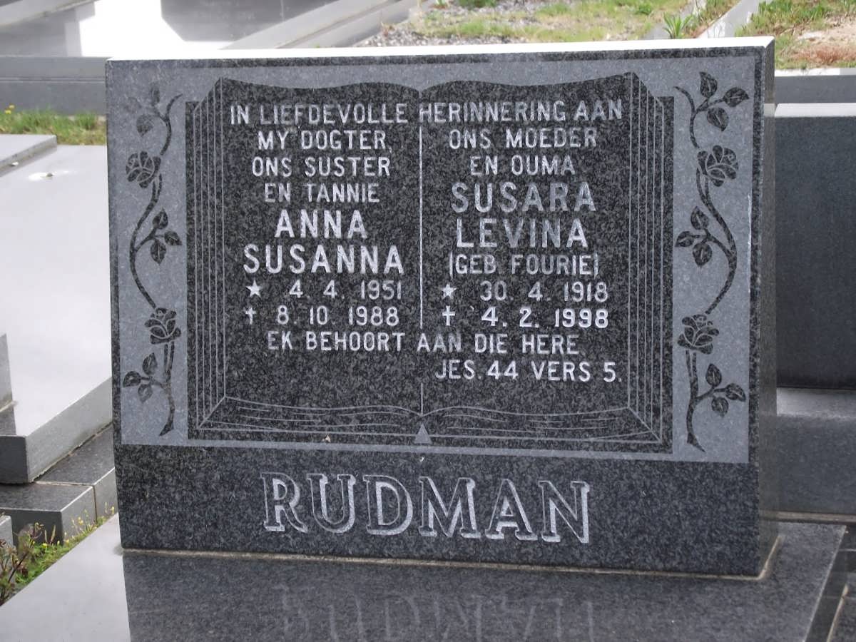 RUDMAN Anna Susanna 1951-1988 :: RUDMAN Susara Levina nee FOURIE 1918-1998