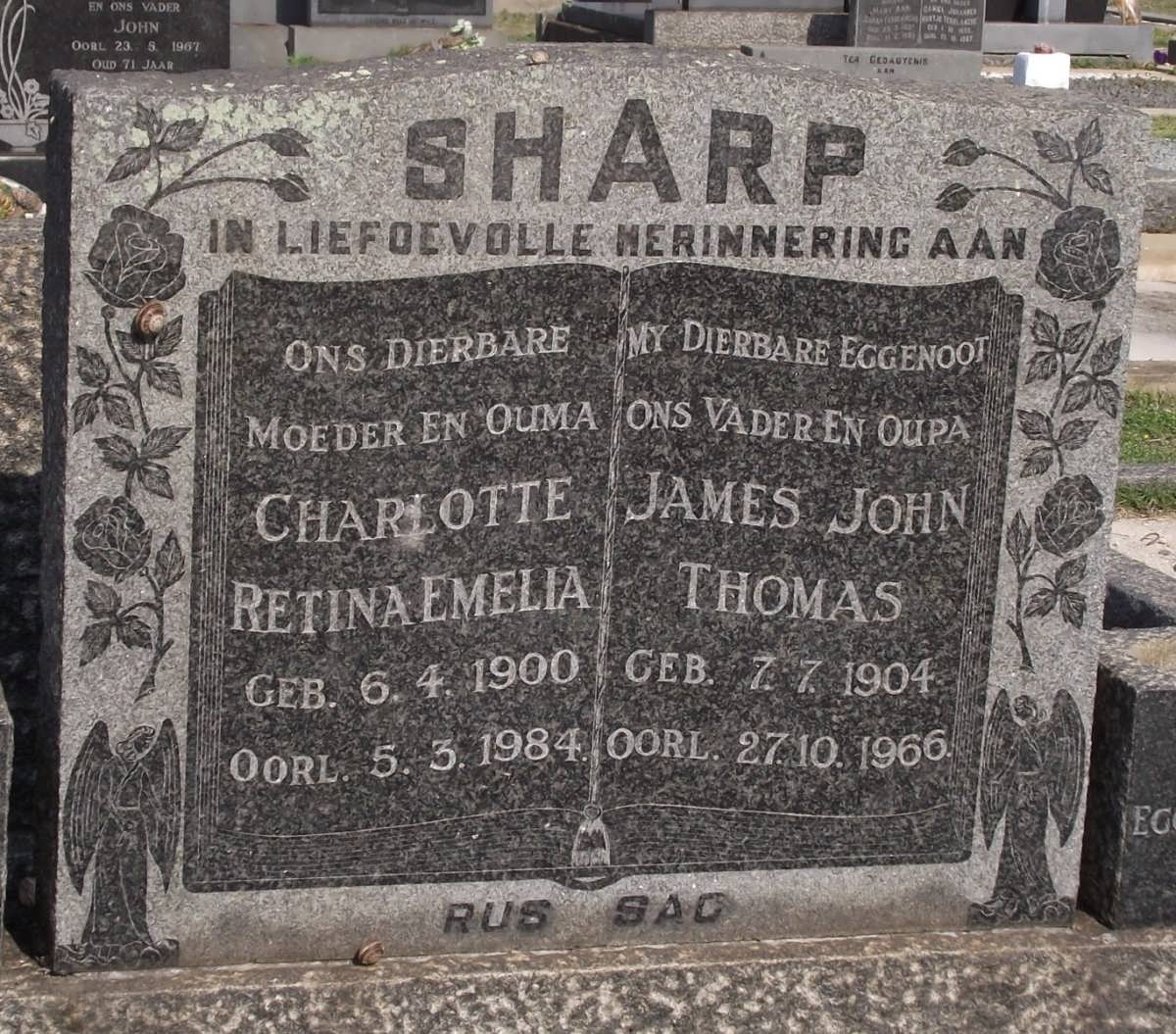 SHARP Charlotte Retina Emelia 1900-1984 & James John Thomas 1904-1966