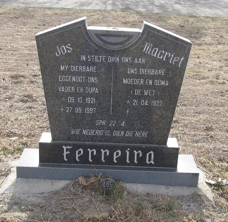 FERREIRA Jos 1921-1997 & Magriet DE WET 1922-