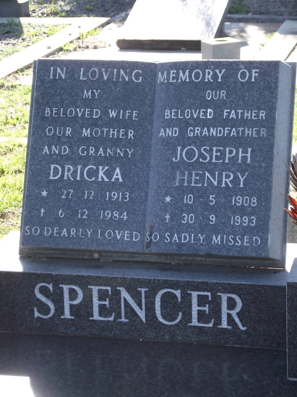 SPENCER Joseph Henry 1908-1993 & Dricka 1913-1984