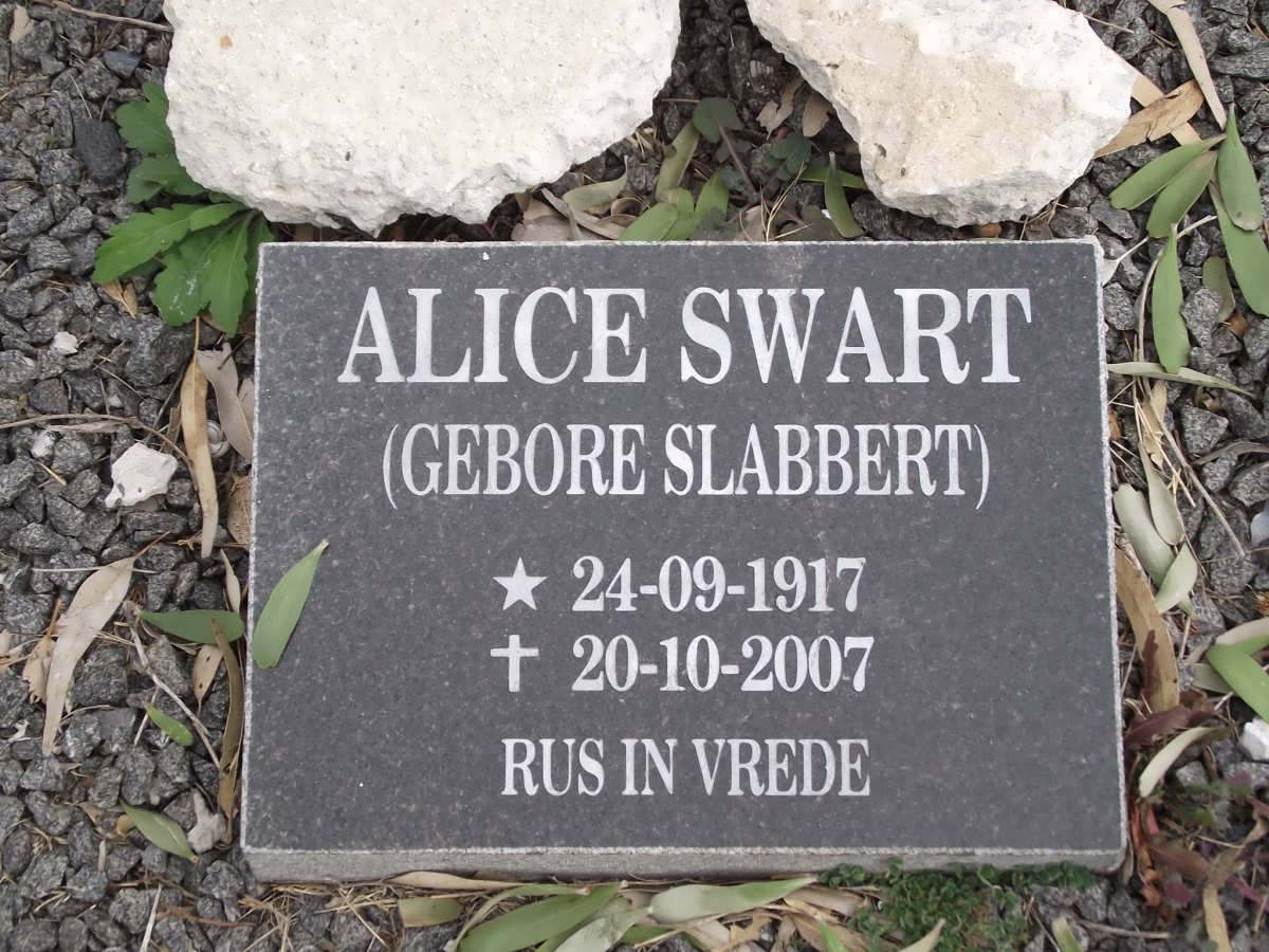SWART Alice nee SLABBERT 1917-2007