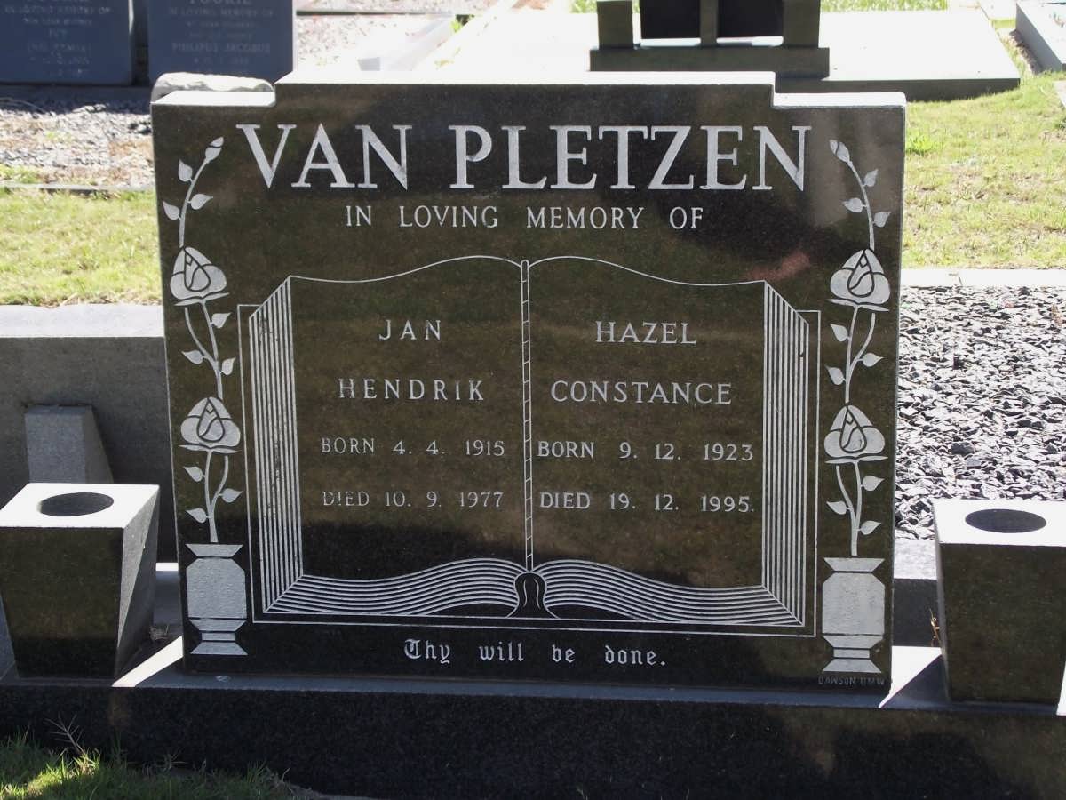PLETZEN Jan Hendrik, van 1915-1977 & Hazel Constance 1923-1995