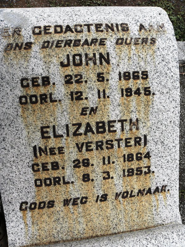 CHRISTIE John 1865-1945 & Elizabeth VERSTER 1864-1953